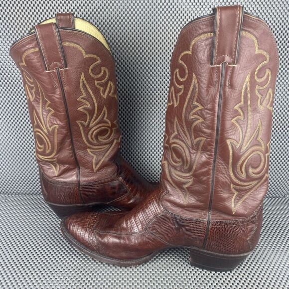 Vintage Justin Cowboy Boots Mens Size 11 D Brown Exotic Skin Western Pull On main image 6